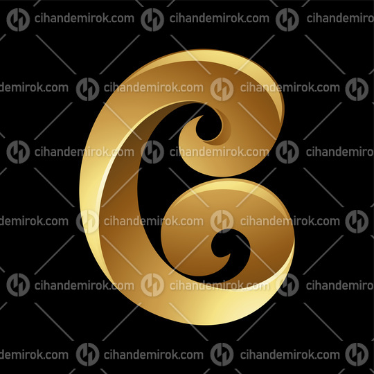 Golden Glossy Curvy Letter C on a Black Background