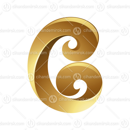 Golden Glossy Curvy Letter C on a White Background
