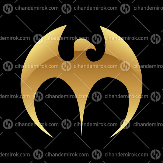 Golden Glossy Eagle Icon on a Black Background