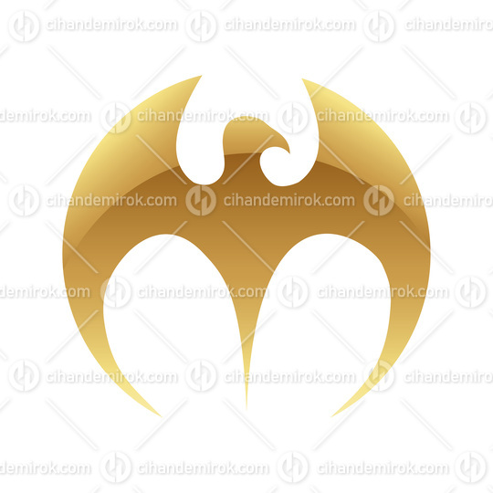 Golden Glossy Eagle Icon on a White Background