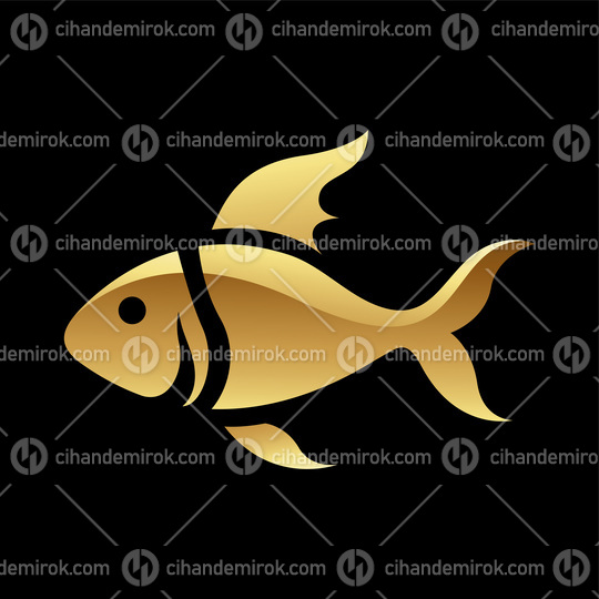 Golden Glossy Fish Icon on a Black Background
