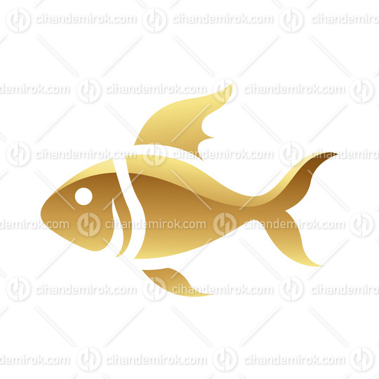 Golden Glossy Fish Icon on a White Background