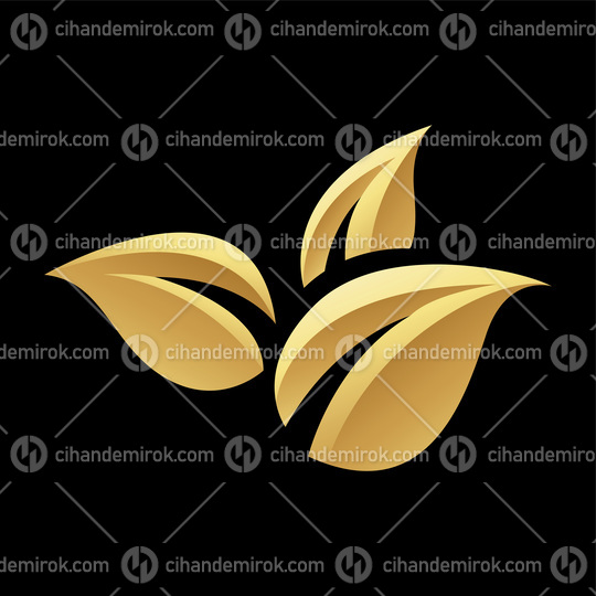 Golden Glossy Leaves on a Black Background - Icon 2