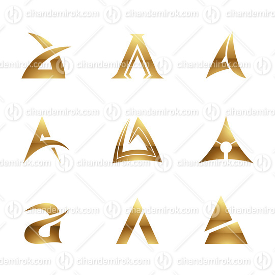Golden Glossy Letter A Icons on a White Background