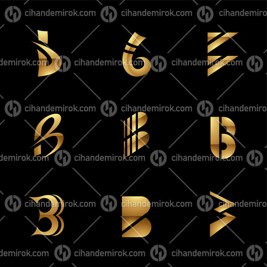 Golden Glossy Letter B Icons on a Black Background