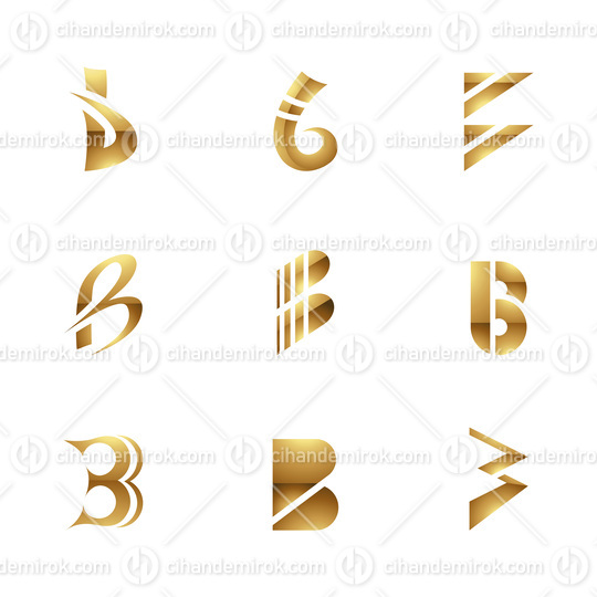 Golden Glossy Letter B Icons on a White Background