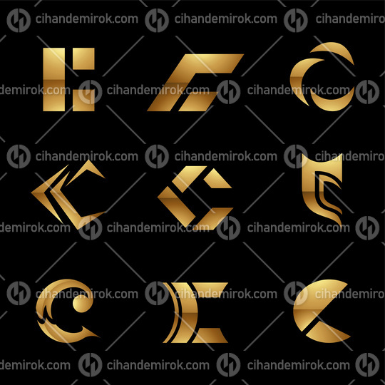 Golden Glossy Letter C Icons on a Black Background