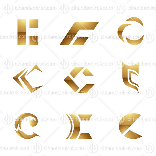 Golden Glossy Letter C Icons on a White Background