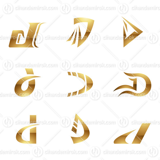 Golden Glossy Letter D Icons on a White Background
