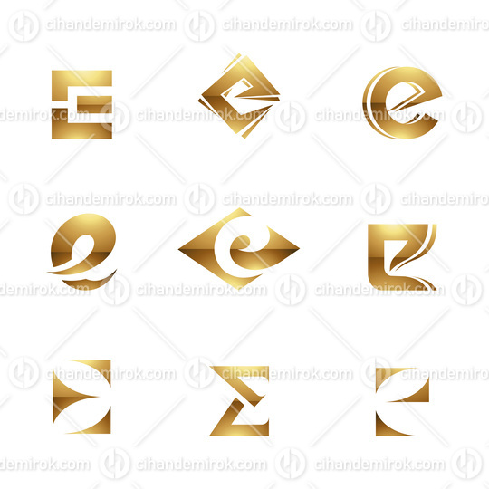 Golden Glossy Letter E Icons on a White Background