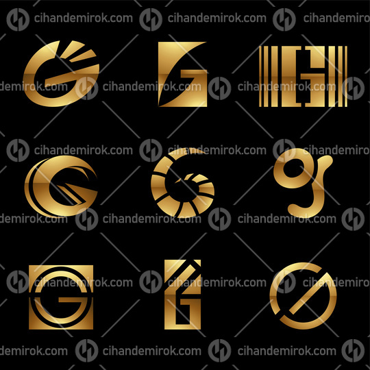 Golden Glossy Letter G Icons on a Black Background