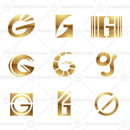 Golden Glossy Letter G Icons on a White Background