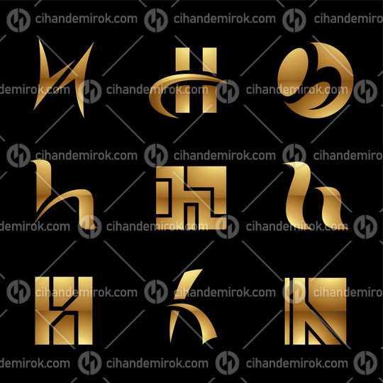 Golden Glossy Letter H Icons on a Black Background