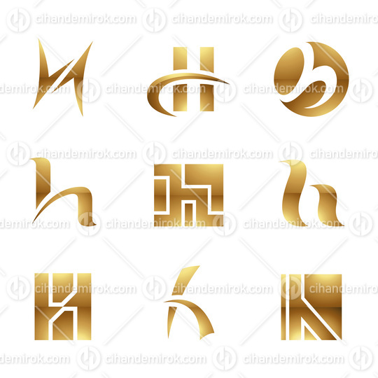 Golden Glossy Letter H Icons on a White Background