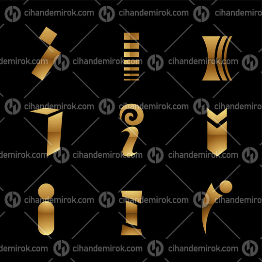 Golden Glossy Letter I Icons on a Black Background