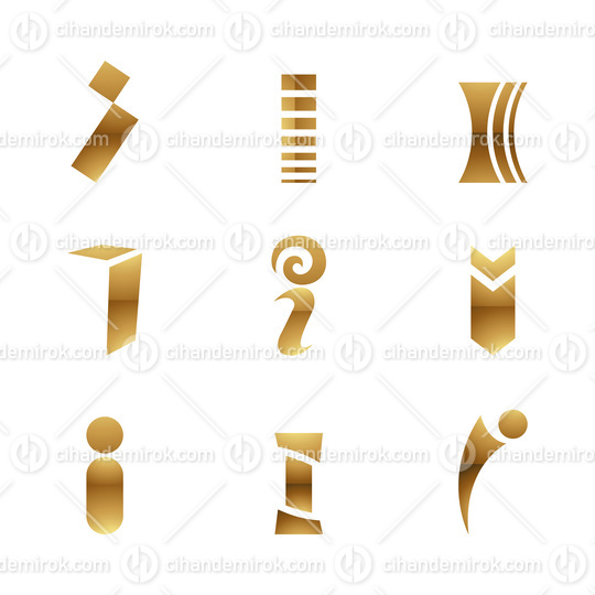 Golden Glossy Letter I Icons on a White Background