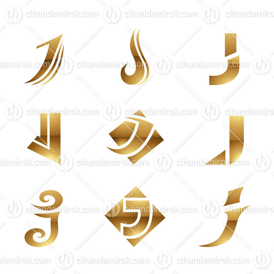 Golden Glossy Letter J Icons on a White Background