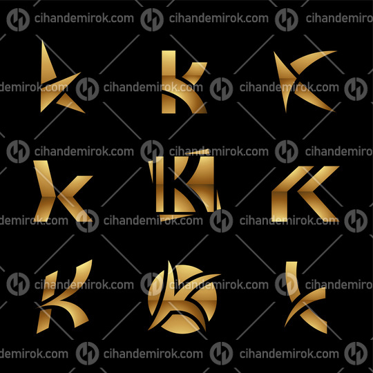 Golden Glossy Letter K Icons on a Black Background