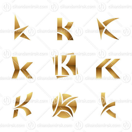 Golden Glossy Letter K Icons on a White Background