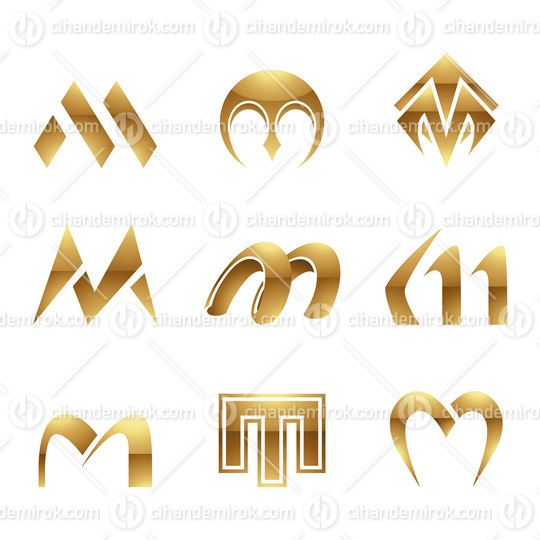 Golden Glossy Letter M Icons on a White Background