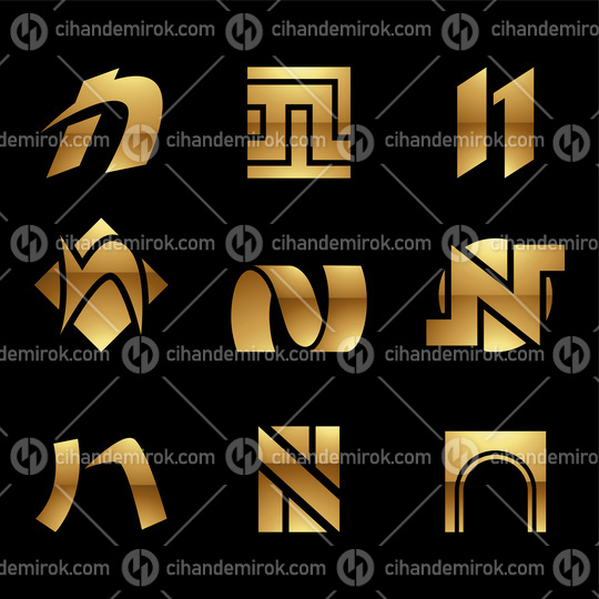 Golden Glossy Letter N Icons on a Black Background