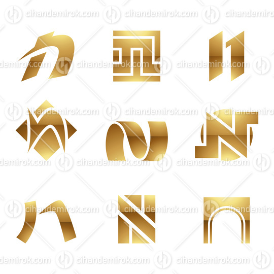 Golden Glossy Letter N Icons on a White Background