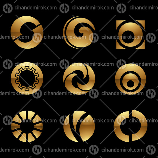 Golden Glossy Letter O Icons on a Black Background