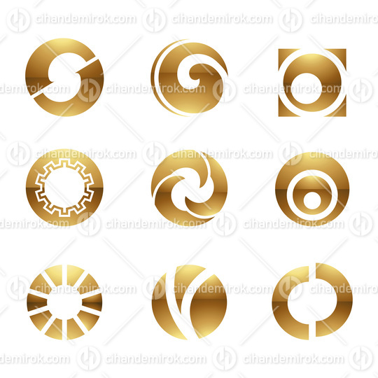 Golden Glossy Letter O Icons on a White Background