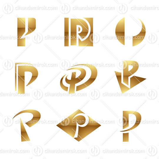 Golden Glossy Letter P Icons on a White Background