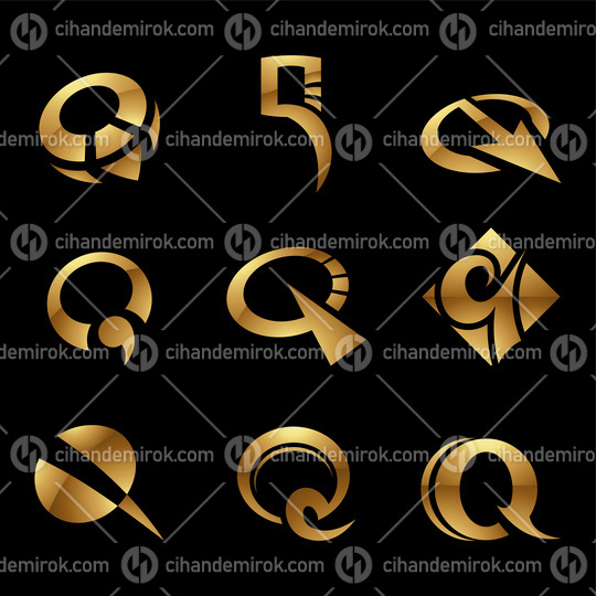 Golden Glossy Letter Q Icons on a Black Background