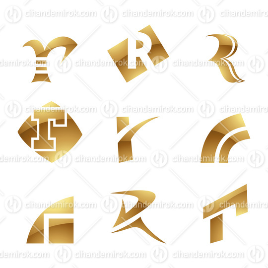 Golden Glossy Letter R Icons on a White Background