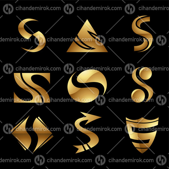 Golden Glossy Letter S Icons on a Black Background