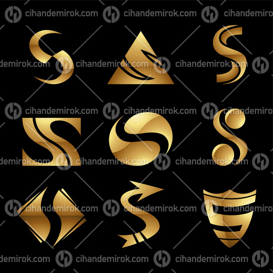 Golden Glossy Letter S Icons on a Black Background