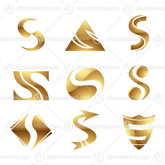 Golden Glossy Letter S Icons on a White Background