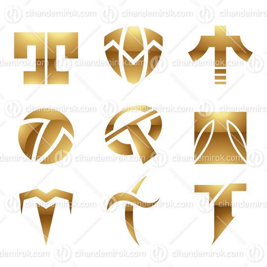 Golden Glossy Letter T Icons on a White Background