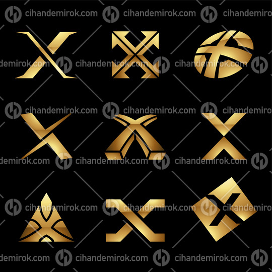 Golden Glossy Letter X Icons on a Black Background