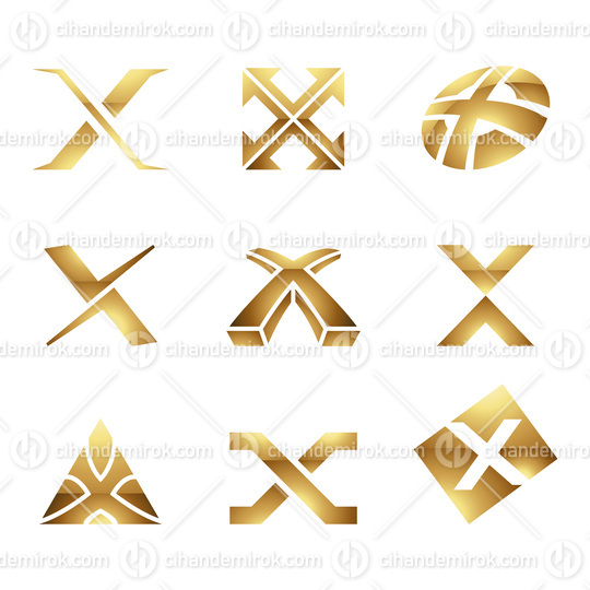 Golden Glossy Letter X Icons on a White Background