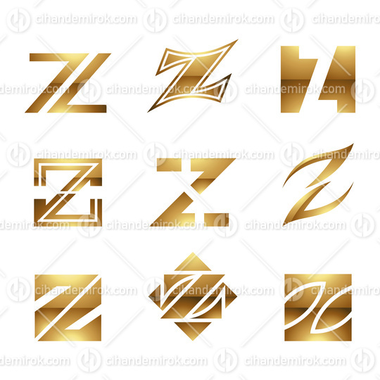 Golden Glossy Letter Z Icons on a White Background
