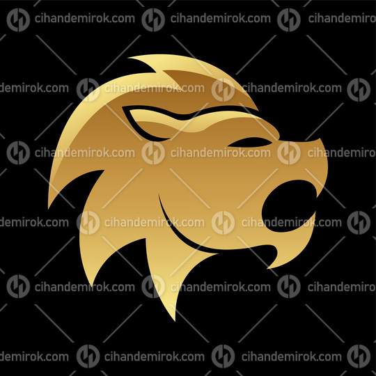 Golden Glossy Lion Icon on a Black Background