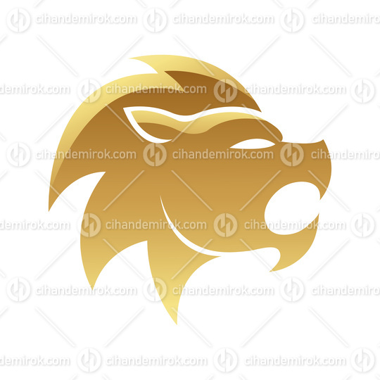 Golden Glossy Lion Icon on a White Background