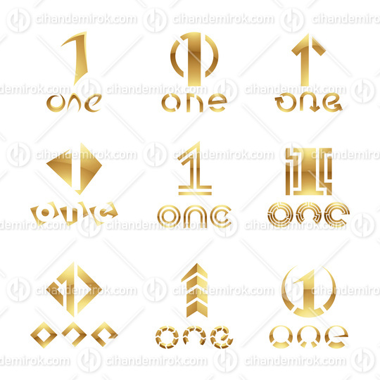 Golden Glossy Number 1 Icons on a White Background