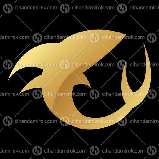 Golden Glossy Shark Icon on a Black Background