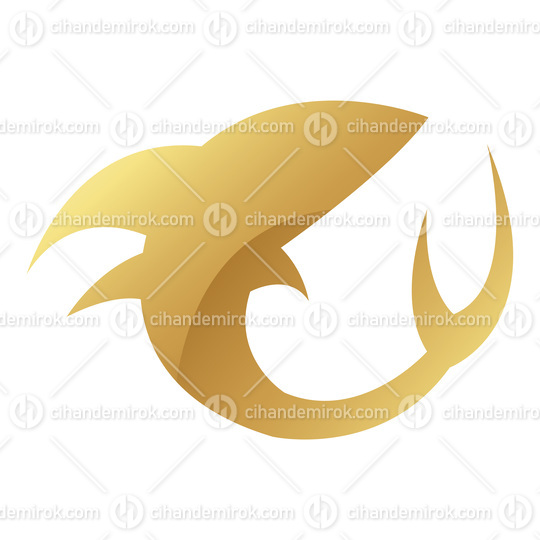 Golden Glossy Shark Icon on a White Background