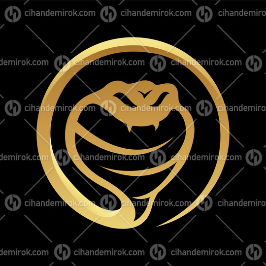 Golden Glossy Snake Icon on a Black Background