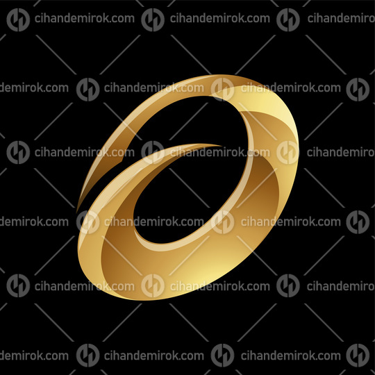 Golden Glossy Spiky Round Letter A Icon on a Black Background