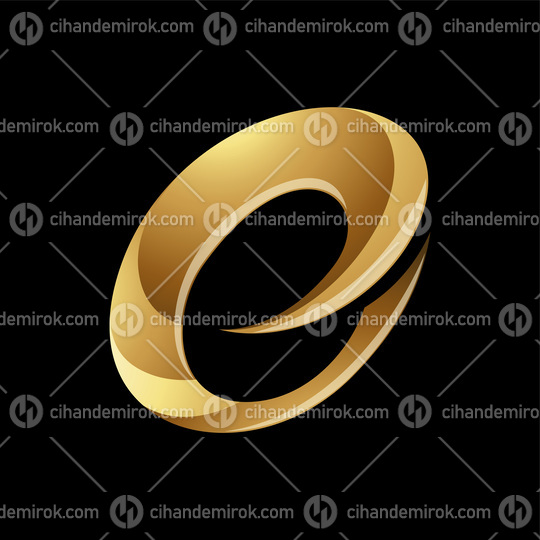 Golden Glossy Spiky Round Letter E Icon on a Black Background