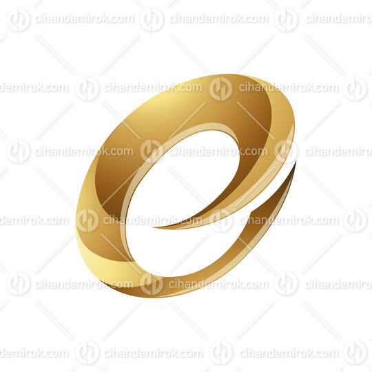 Golden Glossy Spiky Round Letter E Icon on a White Background