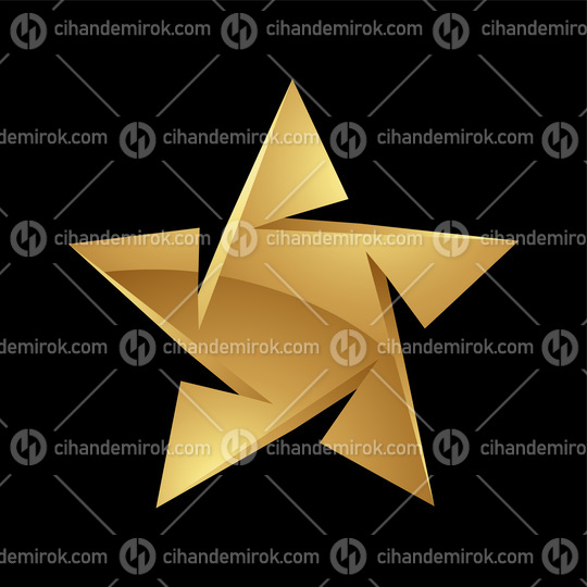 Golden Glossy Star Shape on a Black Background