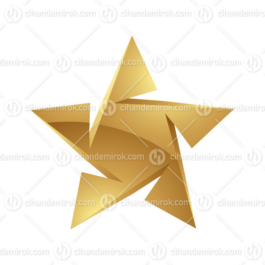 Golden Glossy Star Shape on a White Background