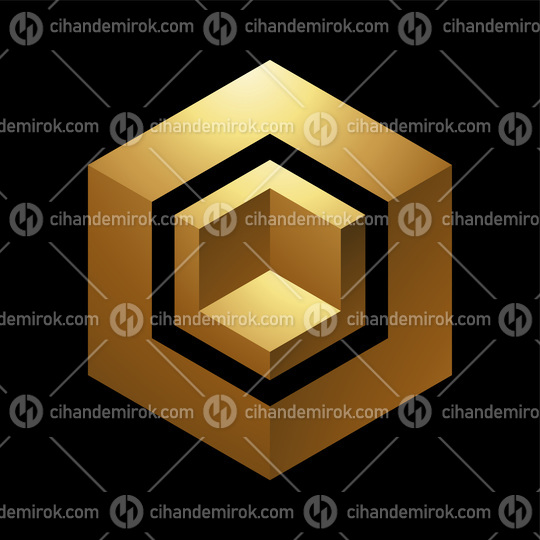 Golden Hexagonal Cube on a Black Background